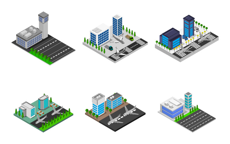 Download Vector "Isometric Airport Set - Vector Image" / Isometric Airport Set - Vector Image - Vector на тему графика travel,illustration,airplane,fly,transport,terminal,aircraft,set,vector,vehicle,air,tourism,truck,flight,passenger,airport,runway,isometric,traffic,tower