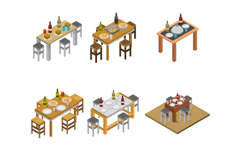 Ensemble de table de cuisine isométrique - Image vectorielle
