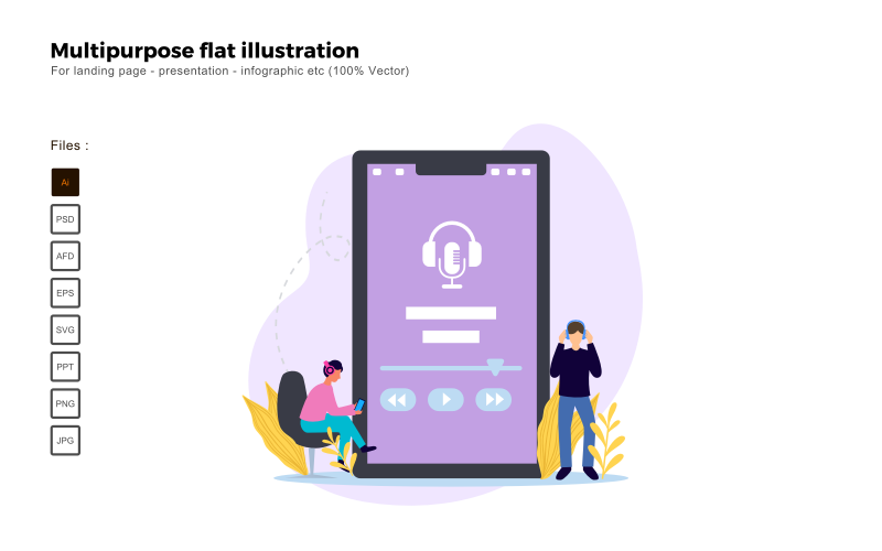 Mehrzweck-flacher Illustrations-Hör-Podcast - Vektorbild