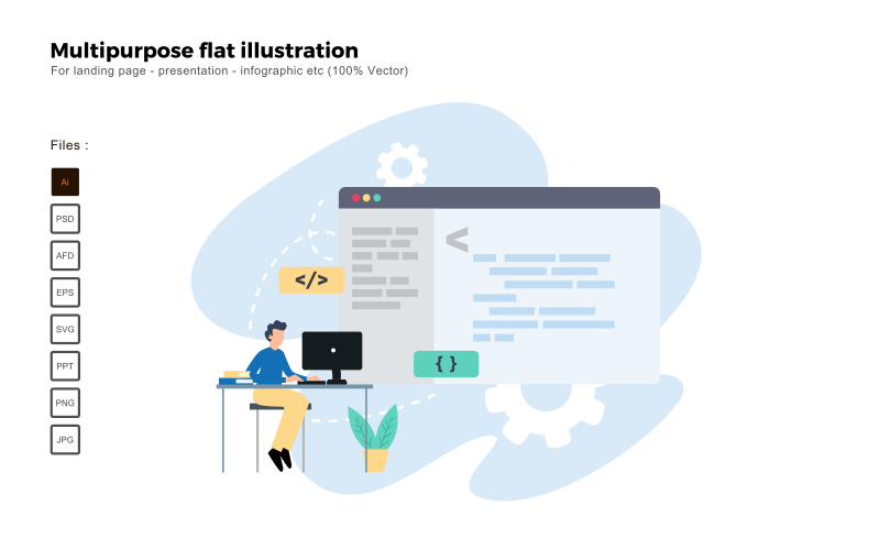 Multifunctionele Flat Illustratie Werken Vanuit Huis - Vector Afbeelding