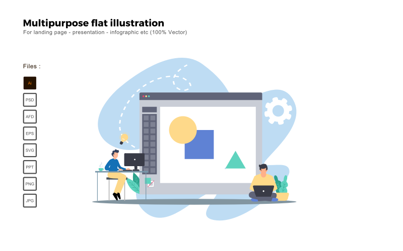 Multipurpose Flat Illustration Learning Graphic Design - Vector Image