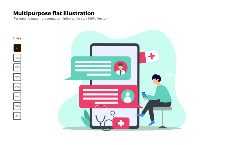 Download Vector "Multipurpose Flat Illustration Medical Apps - Vector Image" / Multipurpose Flat Illustration Medical Apps - Vector Image - Vector на тему графика flat illustration,vector illustration,flat design,flat icon pack,presentation,powerpoint,keynote,business flat design,people illustration,characters illustration,business concept,seo,analysis