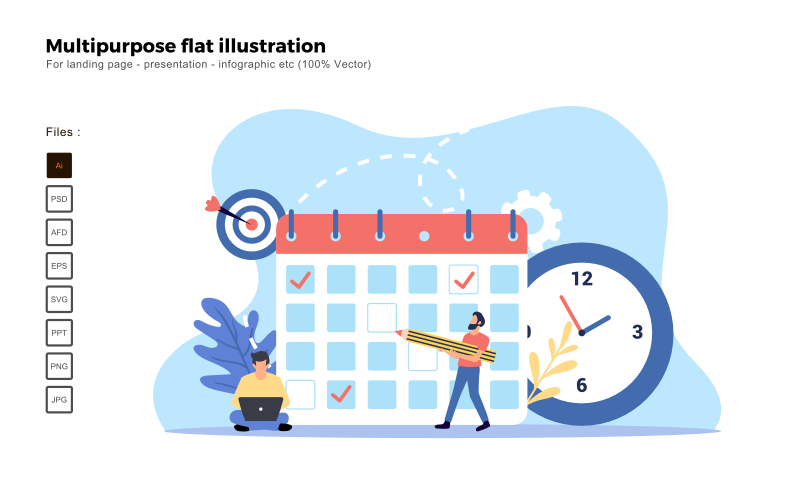 Download Vector "Multipurpose Flat Illustration Project Deadline - Vector Image" / Multipurpose Flat Illustration Project Deadline - Vector Image - Vector на тему графика flat illustration,vector illustration,flat design,flat icon pack,presentation,powerpoint,keynote,business flat design,people illustration,characters illustration,business concept,seo,analysis