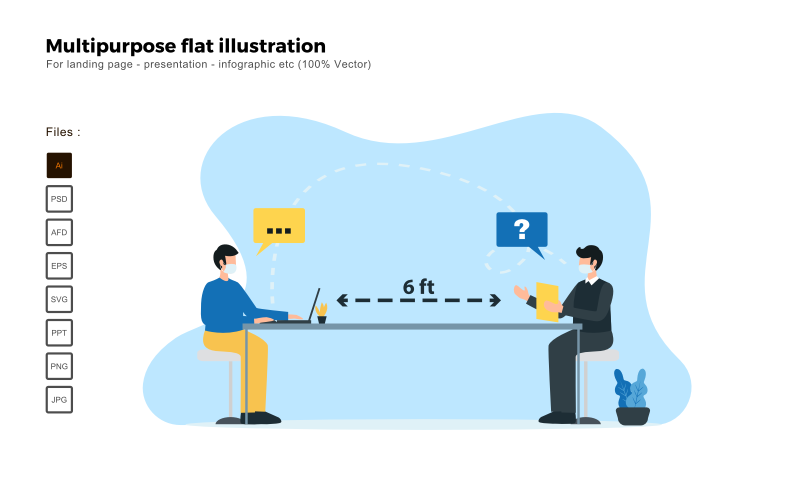 Download Vector "Multipurpose Flat Illustration Social Distancing - Vector Image" / Multipurpose Flat Illustration Social Distancing - Vector Image - Vector на тему графика flat illustration,vector illustration,flat design,flat icon pack,presentation,powerpoint,keynote,business flat design,people illustration,characters illustration,business concept,seo,analysis