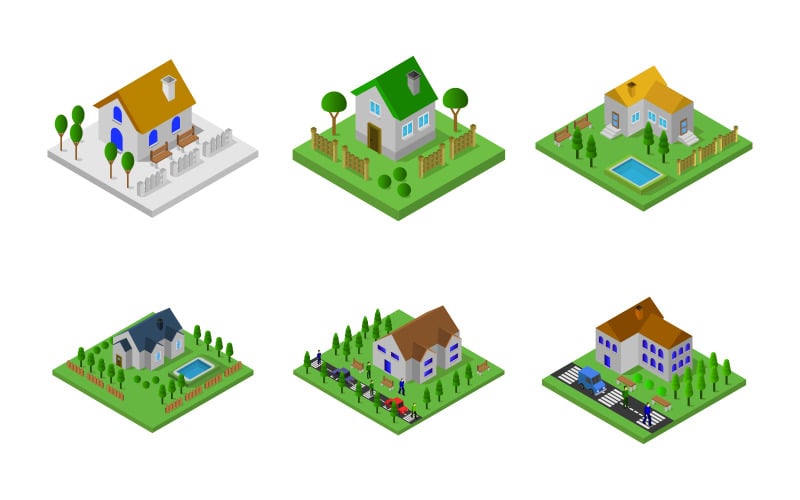 Download Vector "Set Of Isometric Houses On White Background - Vector Image" / Set Of Isometric Houses On White Background - Vector Image - Vector на тему графика illustration,home,cartoon,architecture,design,modern,house,icon,isometric,plan,3d,apartment,indoor,room,bathroom,decoration,kitchen,flat,furniture,decor