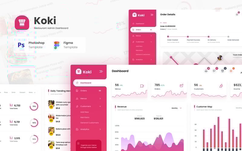 Koki - шаблон пользовательского интерфейса панели администратора ресторана