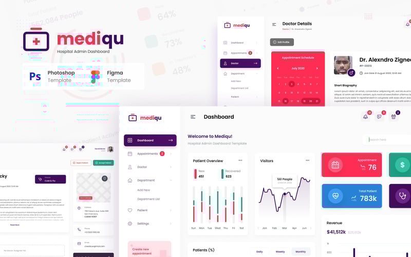 Mediqu - шаблон пользовательского интерфейса панели администратора больницы