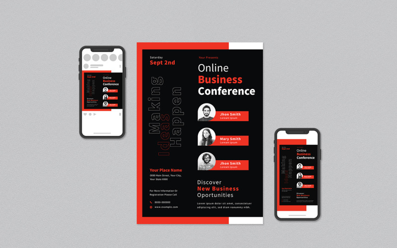 Download Фирменный стиль "Online Business Conference Flyer Set - Corporate Identity Template" / Online Business Conference Flyer Set - Corporate Identity Template - Фирменный стиль на тему графика bundle,business,conference,convention,event,flyer,instagram post,instagram story,meeting,online,package,poster,print,social media,speakers,summit,template,town hall,webinar,workshop