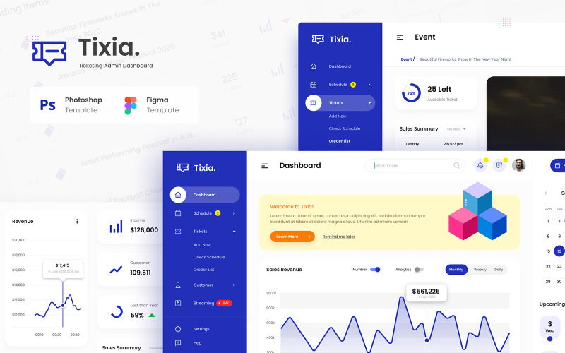Tixia - Ticket Admin Dashboard User Interface UI Elements