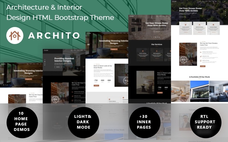 Archito - Адаптивный Bootstrap шаблон веб-сайта современной архитектуры и дизайна интерьера