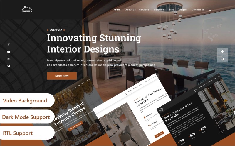Archito - Modern arkitektur och inredning design Responsive Bootstrap webbplats mall