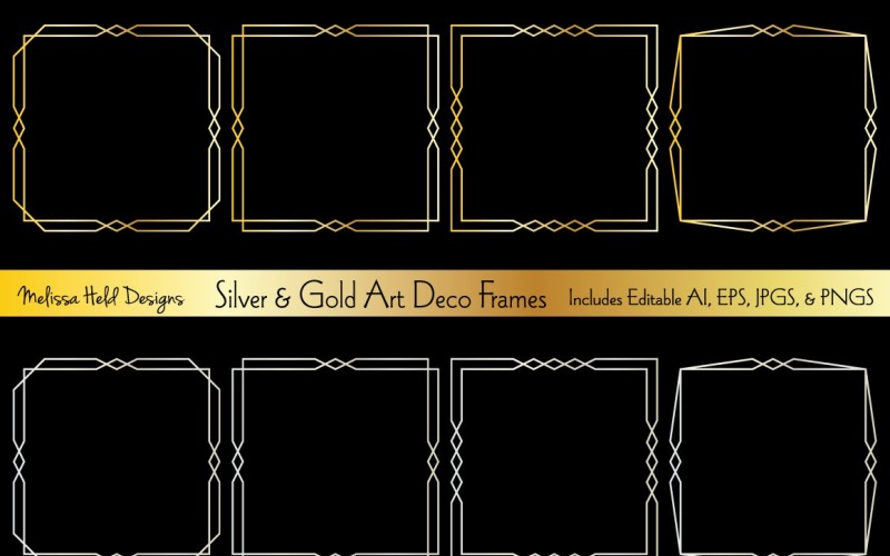 Download Vector "Art Deco Silver &amp; Gold Frames - Vector Image" / Art Deco Silver &amp; Gold Frames - Vector Image - Vector на тему графика art deco,black,border,classic,classical,decor,decorative,design,elegant,frame,geometric,gold,gradient,graphic,label,line,metallic,printable,vector,square