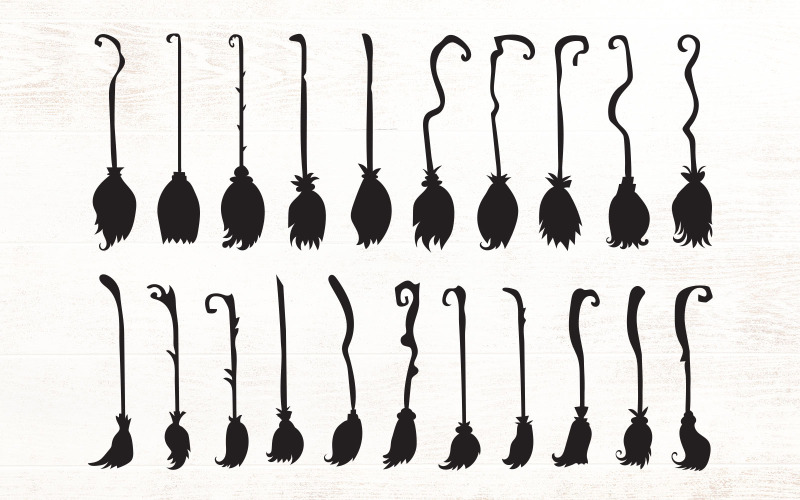 Cliparts de manche à balai - Éléments de conception de balais de sorcière Halloween - Illustration