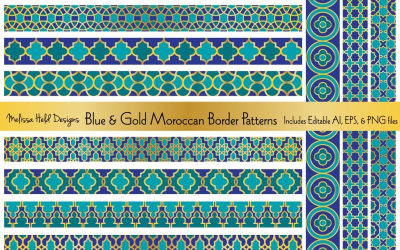 Motivo di confine vettoriale marocchino blu e oro