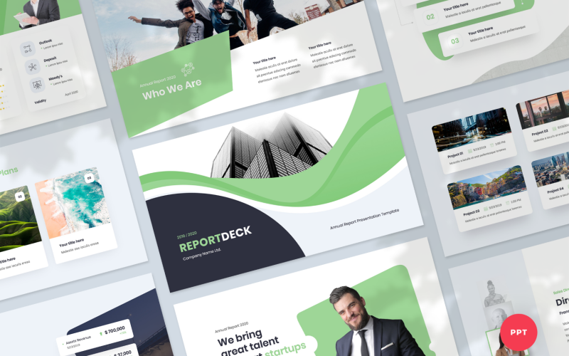 Шаблон PowerPoint для презентації річного звіту Reportdeck