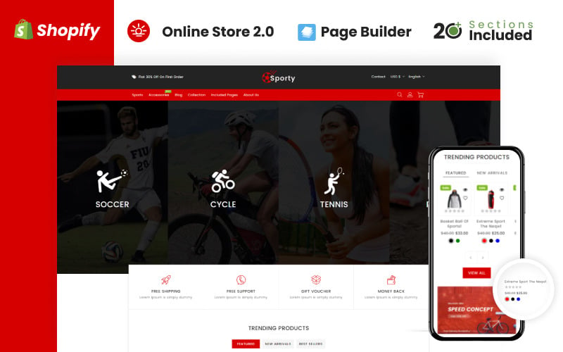 Sportowy motyw sportowy i sklep z akcesoriami Shopify