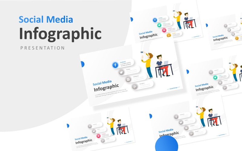 Zakenman en Social Media Infographic Presentatie PowerPoint-sjabloon