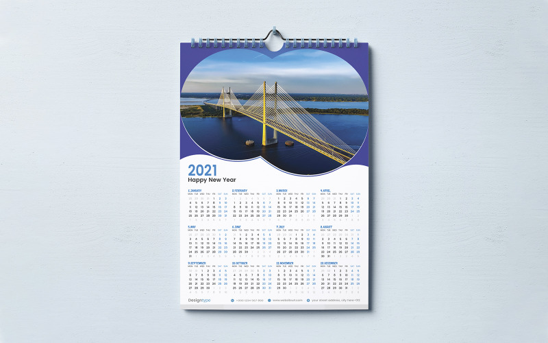 Plantilla de calendario de pared de doce meses 2021 Planner
