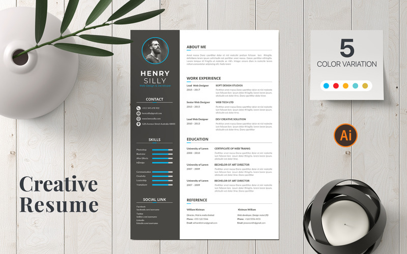 Modello di curriculum di Henry CV pulito e creativo