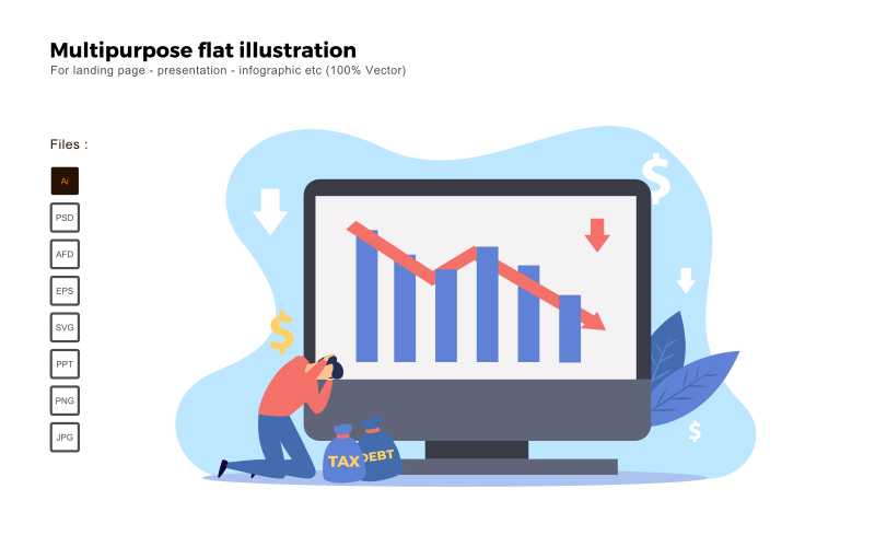 Multifunctionele Flat Illustratie Failliete Zaken - Vector Afbeelding