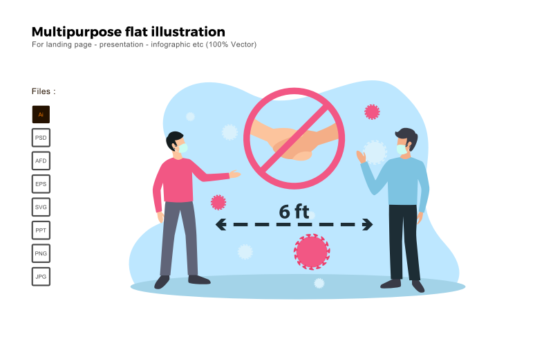Multifunctionele Flat Illustratie Fysieke Afstand - Vector Afbeelding