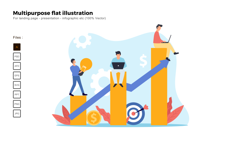 Multifunctionele Flat Illustratie Zakelijk Teamwork - Vector Afbeelding
