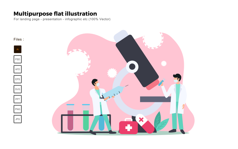 Multifunctionele Vlakke Illustratie Medische Lab Virussen - Vector Afbeelding