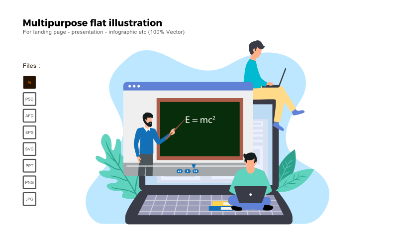 Download Vector "Multipurpose Flat Illustration Learning At Home - Vector Image" / Multipurpose Flat Illustration Learning At Home - Vector Image - Vector на тему графика flat illustration,vector illustration,flat design,flat icon pack,presentation,powerpoint,keynote,business flat design,people illustration,characters illustration,business concept,seo,analysis