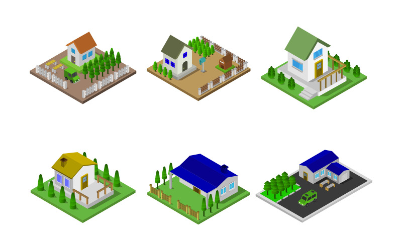 Download Vector "Set Of Isometric Houses - Vector Image" / Set Of Isometric Houses - Vector Image - Vector на тему графика illustration,home,collection,estate,isometric,cartoon,set,architecture,design,modern,3d,house,icon,object,plan,apartment,miniature,detailed,real,tree