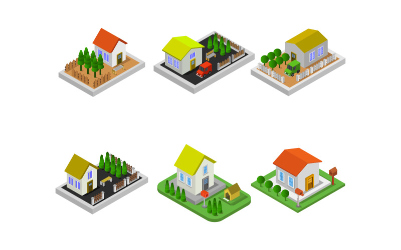 Download Vector "Set Of Isometric Houses - Vector Image" / Set Of Isometric Houses - Vector Image - Vector на тему графика illustration,home,collection,estate,isometric,cartoon,set,architecture,design,modern,3d,house,icon,object,plan,apartment,miniature,detailed,real,tree