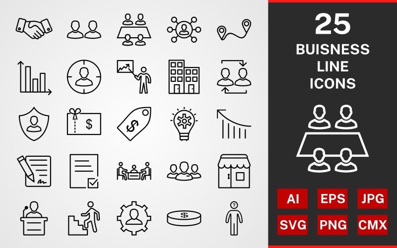 Download Набор иконок "25 Business LINE PACK Icon Set" / 25 Business LINE PACK Icon Set - Набор иконок на тему графика icon,icons,linear,set,file,line,vector,sign,symbol,pictogram,business,working team,contract,meeting,task,strategy,aim,promotion,presentation,management
