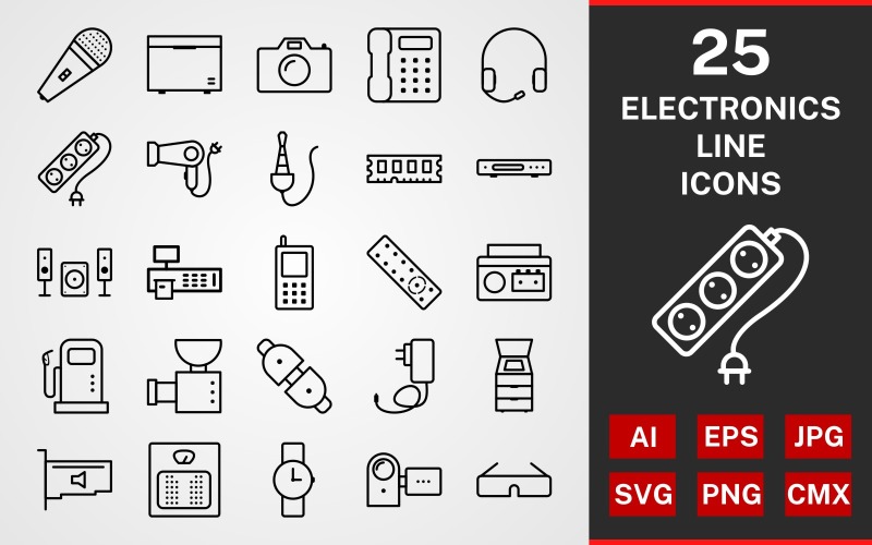 Download Набор иконок "25 Electronic Devices LINE PACK Icon Set" / 25 Electronic Devices LINE PACK Icon Set - Набор иконок на тему графика icon,icons,linear,set,file,line,vector,sign,symbol,pictogram
