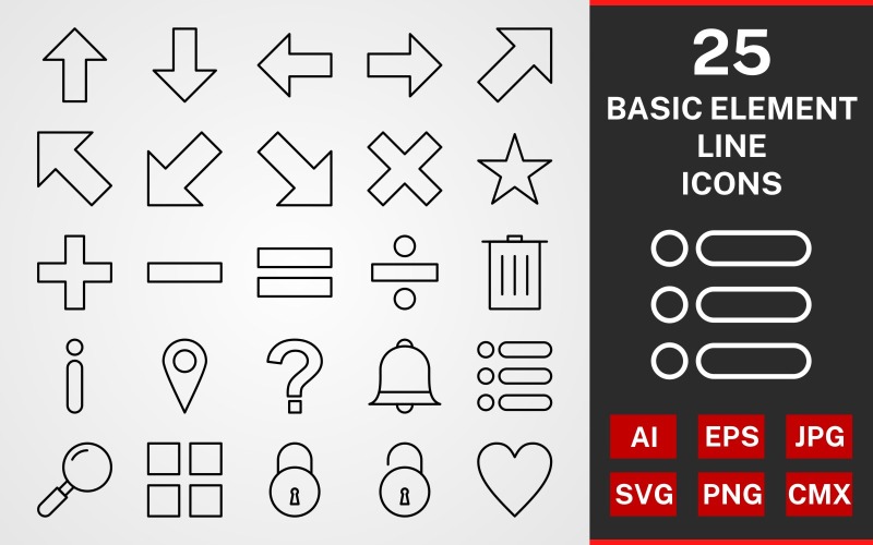 25 основних елементів LINE PACK Icon Set