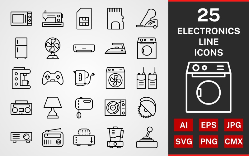 25 zestaw ikon PAKIET LINII urządzeń elektronicznych