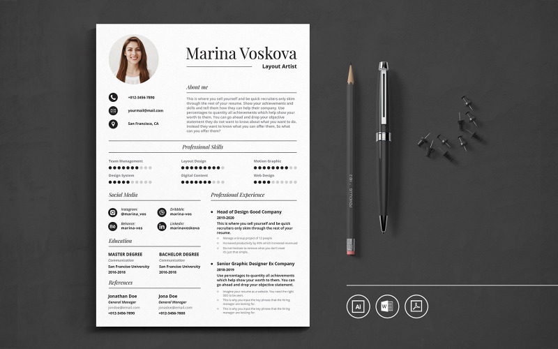 Download Резюме "Minimalist CV Vol.14 Resume Template" / Minimalist CV Vol.14 Resume Template - Резюме на тему графика resume,cv,minimalist,professional,modern,elegant,minimal,business,hiring,company,job,entrepreneur,illustrator,word,corporate