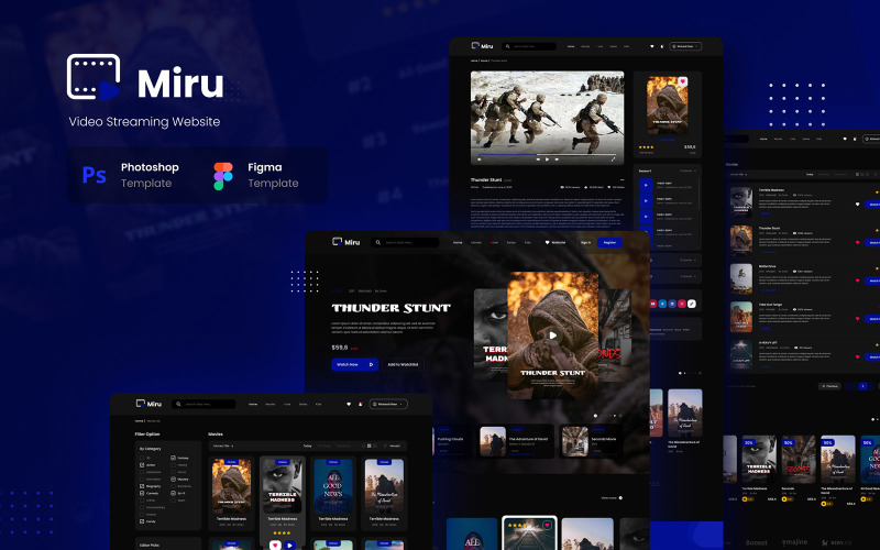 Download UI элементы "Miru - Video Streaming Website UI Elements" / Miru - Video Streaming Website UI Elements - UI элементы на тему графика movie streaming,video streaming,movies,videos,streaming website,ecommerce,products,online video,ui,user interface,series,film,actor,episode,figma,photoshop,elegant,modern