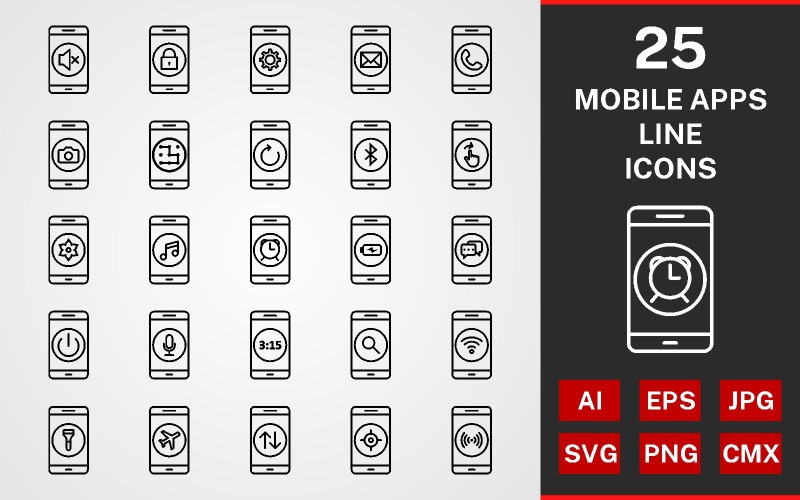 25 Mobile Apps LINE PACK Ikonuppsättning