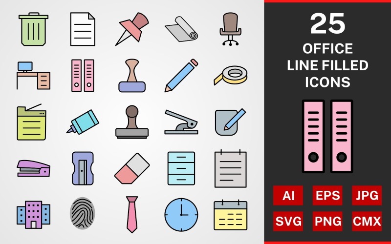 Download Набор иконок "25 Office LINE filled PACK Icon Set" / 25 Office LINE filled PACK Icon Set - Набор иконок на тему графика set,file,icon,icons,linear,line,vector,sign,symbol,pictogram,office,files,clip,tape,archive,tie,office chair,post it,copy machine,stamp