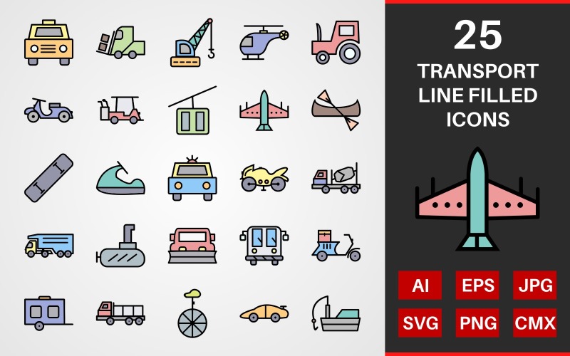 Download Набор иконок "25 Transport LINE FILLED PACK Icon Set" / 25 Transport LINE FILLED PACK Icon Set - Набор иконок на тему графика icon,icons,linear,set,file,line,vector,sign,symbol,pictogram,transport,taxi,helicopter,heavy bike,wagon,sports car,fishing boat,vespa,submarine,fighter jet