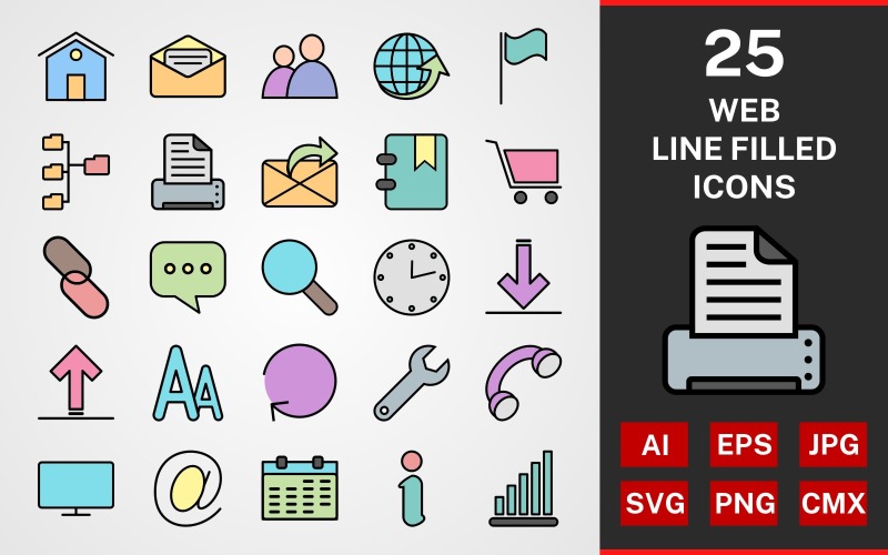 Download Набор иконок "25 Web LINE FILLED PACK Icon Set" / 25 Web LINE FILLED PACK Icon Set - Набор иконок на тему графика icon,icons,linear,set,file,line,vector,sign,symbol,pictogram,web,email,link,chat,download,upload,font,bookmarked,refresh,configure