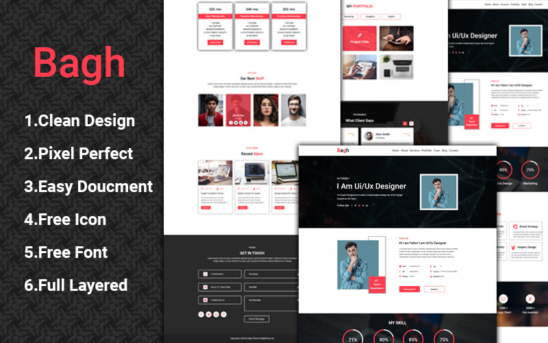 Download PSD шаблон "Bagh One Page PSD Template" / Bagh One Page PSD Template - PSD шаблон на тему графика freelancer,individual,personal website,portfolio,profile,resume