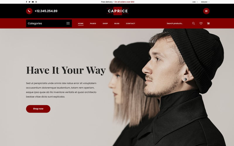 Caprice - багатоцільовий шаблон веб-сайту для електронної комерції