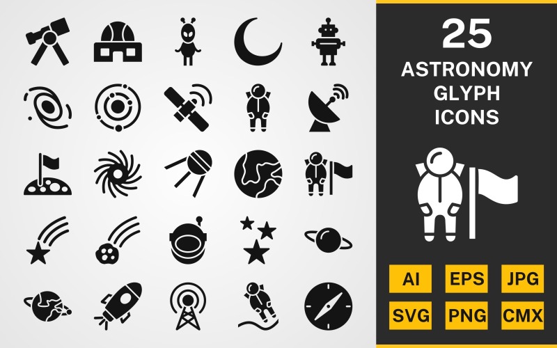 25 Astronomi GLYPH PACK Ikonuppsättning