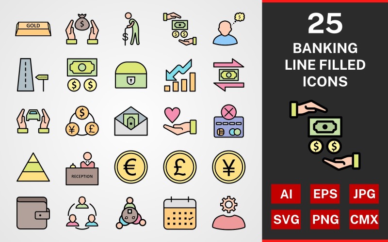 25 Banking LINE Gefülltes PACK Icon Set