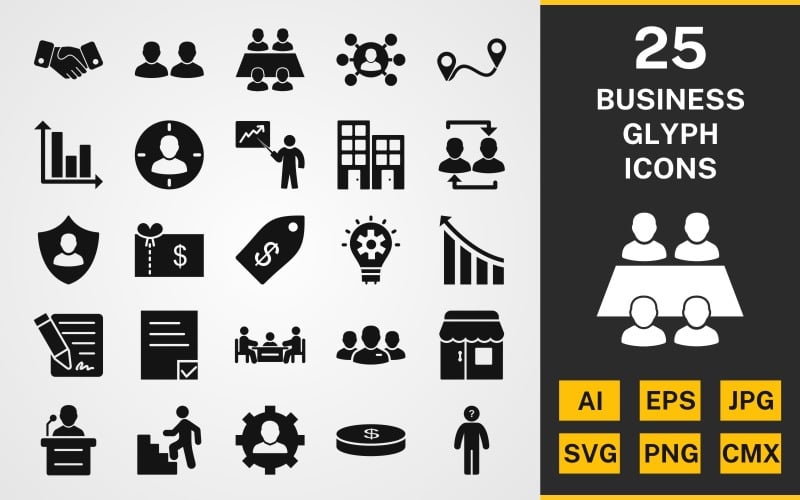 Download Набор иконок "25 Business GLYPH PACK Icon Set" / 25 Business GLYPH PACK Icon Set - Набор иконок на тему business set,file,icon,icons,linear,glyph,vector,sign,symbol,pictogram,business,task,meeting,aim,contract,decision maling,management,strategy,working team,exchange