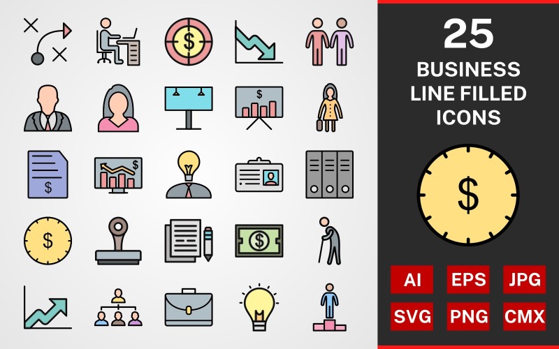 25 Business LINE DOLGULU PAKETİ Icon Set