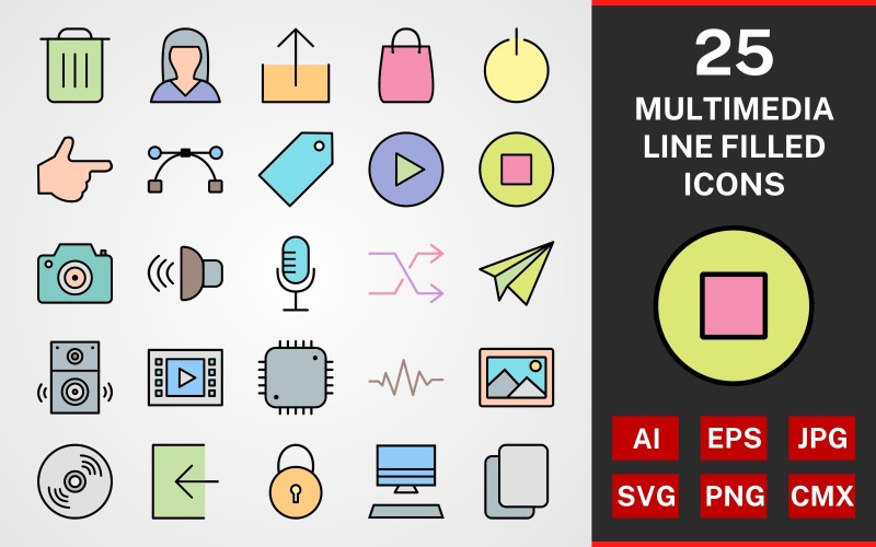Набор иконок 25 Multimedia LINE FILLED PACK