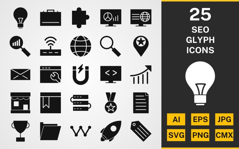 25 SEO GLYPH PACK Ikonuppsättning