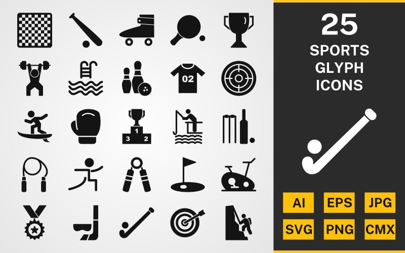 25 Спорт та ігри GLYPH PACK Icon Set