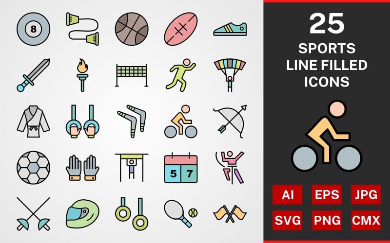 25 Спорт та ігри LINE FILL PACK PACK Icon Set